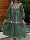 Retro ethnic style lantern sleeve loose slimming dress
