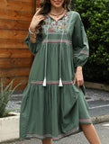 Retro ethnic style lantern sleeve loose slimming dress