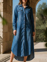 Fashionable long-sleeved shirt dress, long dress