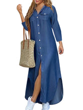 Fashionable long-sleeved shirt dress, long dress