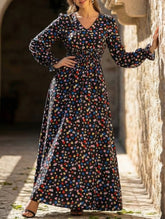 Printed V-neck long-sleeved fashion dress