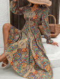Printed V-neck long-sleeved fashion dress