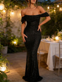 Sequin Off Shoulder Slit Casual Maxi Dress