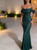 Sequin Off Shoulder Slit Casual Maxi Dress
