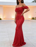 Sequin Off Shoulder Slit Casual Maxi Dress