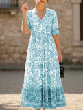 Plus-size super fairy V-neck versatile floral dress