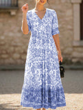 Plus-size super fairy V-neck versatile floral dress