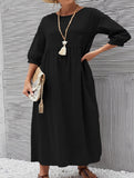 Stylish lantern sleeve loose-fitting dress with pockets