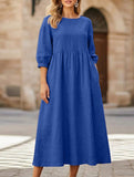 Stylish lantern sleeve loose-fitting dress with pockets