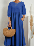Stylish lantern sleeve loose-fitting dress with pockets