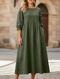 Stylish lantern sleeve loose-fitting dress with pockets