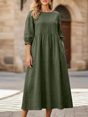 Stylish lantern sleeve loose-fitting dress with pockets