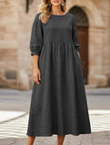 Stylish lantern sleeve loose-fitting dress with pockets
