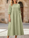 Stylish lantern sleeve loose-fitting dress with pockets