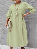 Stylish lantern sleeve loose-fitting dress with pockets