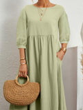 Stylish lantern sleeve loose-fitting dress with pockets