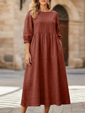 Stylish lantern sleeve loose-fitting dress with pockets