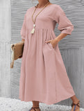 Stylish lantern sleeve loose-fitting dress with pockets
