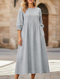 Stylish lantern sleeve loose-fitting dress with pockets