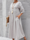 Stylish lantern sleeve loose-fitting dress with pockets