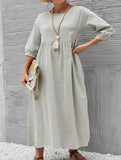 Stylish lantern sleeve loose-fitting dress with pockets