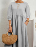 Stylish lantern sleeve loose-fitting dress with pockets