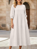 Stylish lantern sleeve loose-fitting dress with pockets