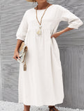 Stylish lantern sleeve loose-fitting dress with pockets
