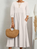 Stylish lantern sleeve loose-fitting dress with pockets