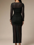 Mesh Patchwork Ruched Bodycon Maxi Dress_CWDMD02024