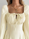 Square Neck Tie Waist Long Sleeve Dress_CWDMD02031