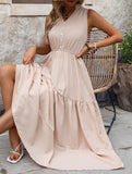 Elegant sleeveless textured dress for work women