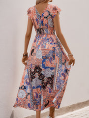 Resort-style midi dress with paisley floral print