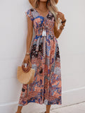 Resort-style midi dress with paisley floral print