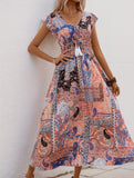 Resort-style midi dress with paisley floral print