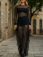 Fashionable lace see-through long dress for women_CWDMD02102