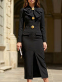 Elegant V-neck bow waist-cinching dress for women_CWDMD02105