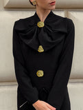 Elegant V-neck bow waist-cinching dress for women_CWDMD02105
