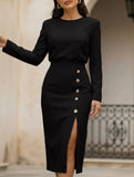 Slim-fit elegant slit commuter dress for women_CWDMD02157
