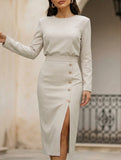 Slim-fit elegant slit commuter dress for women_CWDMD02157