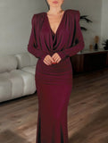 Slim-fit elegant V-neck dress for women_CWDMD02158