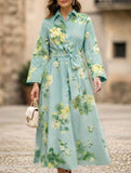 Polo Neck Button Belted Dress