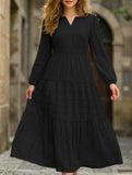 V Neck Tiered Puff Sleeve Maxi Dress_CWDMD02168