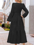 V Neck Tiered Puff Sleeve Maxi Dress_CWDMD02168