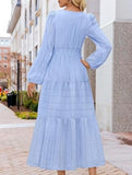 V Neck Tiered Puff Sleeve Maxi Dress_CWDMD02168