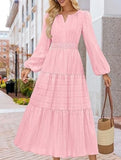 V Neck Tiered Puff Sleeve Maxi Dress_CWDMD02168