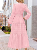 V Neck Tiered Puff Sleeve Maxi Dress_CWDMD02168
