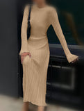 Casual, fitted waist, ribbed knit dress for women_CWDMD02175