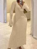Casual, fitted waist, ribbed knit dress for women_CWDMD02175