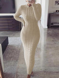 Fashionable cable knit long-sleeved wool dress for women_CWDMD02177